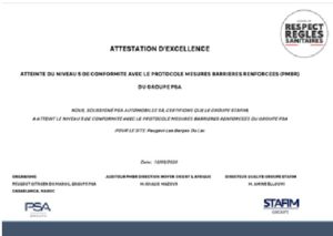 STAFIM PEUGEOT obtient ‘’L’ATTESTATION D’EXCELLENCE’’ pour le respect des règles sanitaire COVID-19
