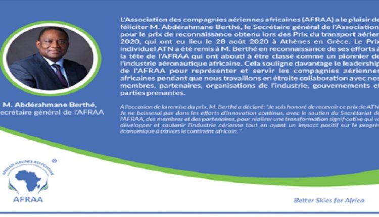 L'AFRAA félicite Abdérahmane Berthé, le Secrétaire général de l'Association, pour le prix de reconnaissance