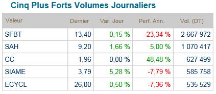 Cinq plus fortes Volumes Journalières