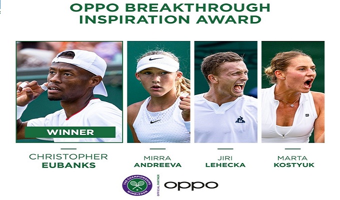 Christopher Eubanks est nommé lauréat du prix OPPO Breakthrough Inspiration à Wimbledon 2023