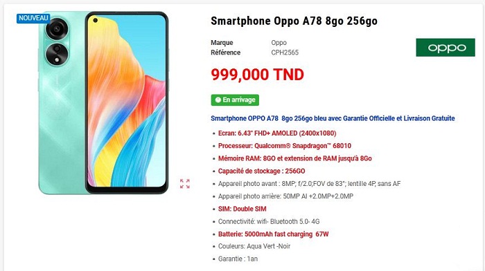Le nouveau smartphone OPPO A78 bientôt en Tunisie