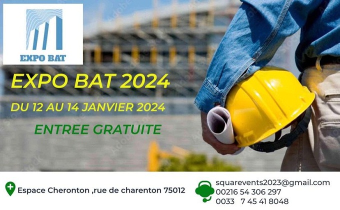 Le salon "EXPO BAT" se tiendra à Paris Les jours 12, 13 et 14 janvier 2024
