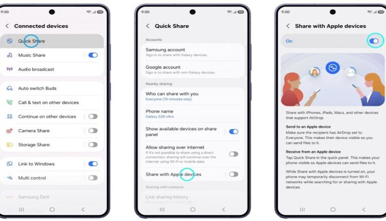 260324 samsung galaxy s26 quick share air drop to iphone 1024x613
