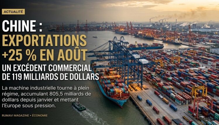 chine exportations +25 % en août, excédent commercial de 119 milliards de dollars
